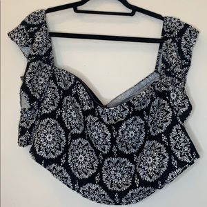 Torrid b/w ruffle print off the shoulder crop top